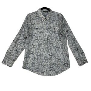 Karl Lagerfeld Paris Women's Graphic Print Long Roll Tab Sleeve Blouse Size M